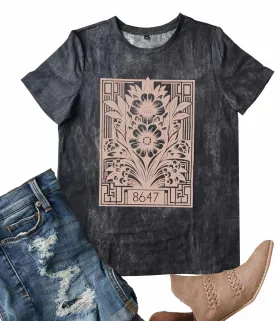 8647 Shirt for Women: Subtle Resist T-Shirt Flower Feminist Floral Funny Graphic Vintage Short Sleeve Boho Style Tee Tops