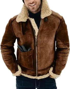Akivide Men's Fleece Sherpa Lined Jackets Winter Warm Suede Casual Lapel Full Zip Bomber Coat Outerwear with Pockets
