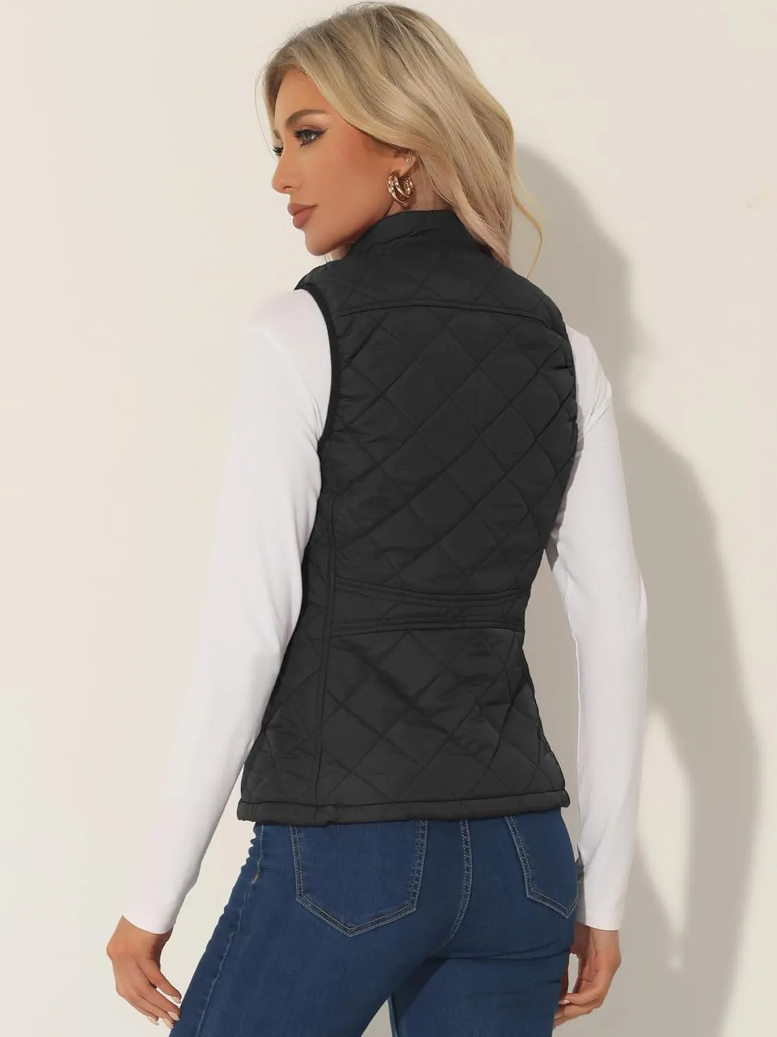 Allegra K Women's Puffer Vest Stand Collar Lightweight Gilet Quilted Zip Vest