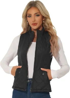 Allegra K Women's Puffer Vest Stand Collar Lightweight Gilet Quilted Zip Vest