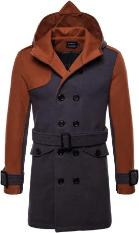 AOWOFS Men's Trenchcoat Wool Blend Winter Long Double Breasted Overcoat Slim Fit Warm with Belt