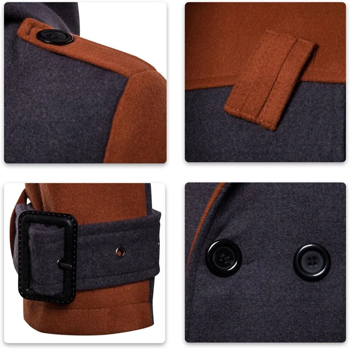 AOWOFS Men's Trenchcoat Wool Blend Winter Long Double Breasted Overcoat Slim Fit Warm with Belt