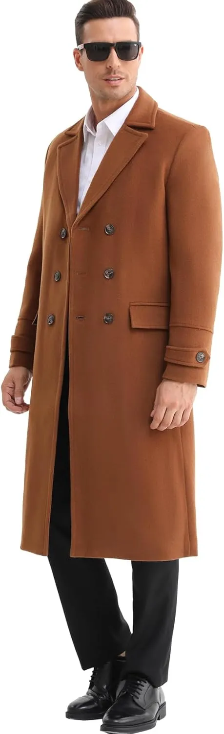 APTRO Men's Luxury Full Length Trench Coat Long Wool Overcoat Winter Windbreaker