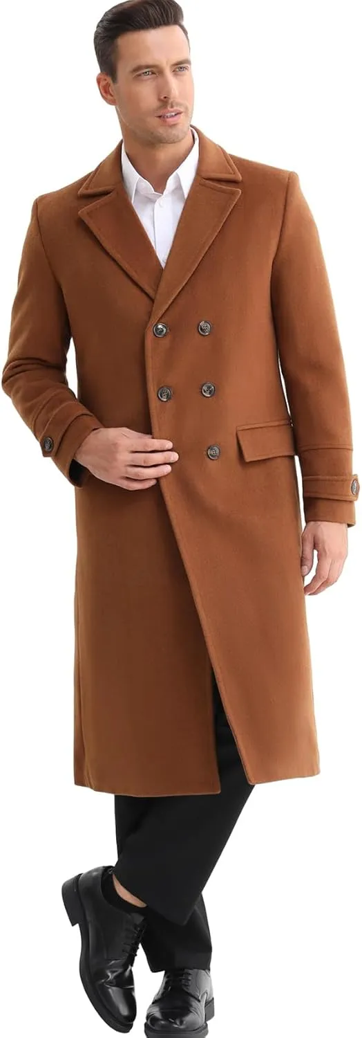 APTRO Men's Luxury Full Length Trench Coat Long Wool Overcoat Winter Windbreaker