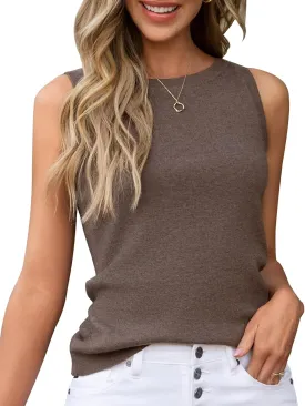 Arach&Cloz 2025 Women's Non See Through Tank Tops Spring Summer Sleeveless Crew Neck Knit Business Casual Outfits