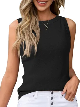 Arach&Cloz 2025 Women's Non See Through Tank Tops Spring Summer Sleeveless Crew Neck Knit Business Casual Outfits