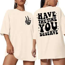 ASTANFY Oversized Tshirts for Women: Deserve Day Shirt Funny Skeleton Shirts Casual Oversized Graphic Tees Tops