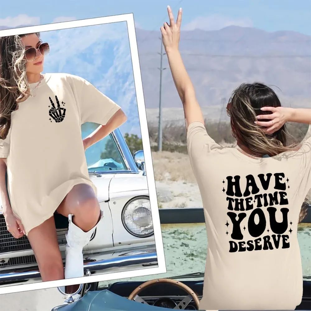 ASTANFY Oversized Tshirts for Women: Deserve Day Shirt Funny Skeleton Shirts Casual Oversized Graphic Tees Tops