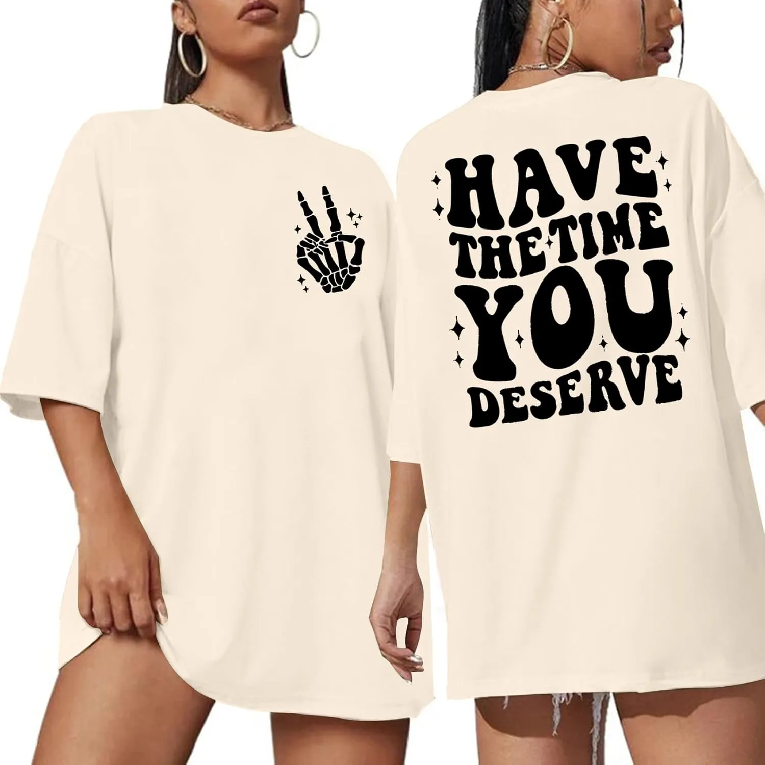 ASTANFY Oversized Tshirts for Women: Deserve Day Shirt Funny Skeleton Shirts Casual Oversized Graphic Tees Tops