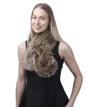 BasicSense Winter Long Fluffy Faux Fur Collar Wrap Inner Fleece Fabric for Women Warm Tippet Russian Style Scarf Brown