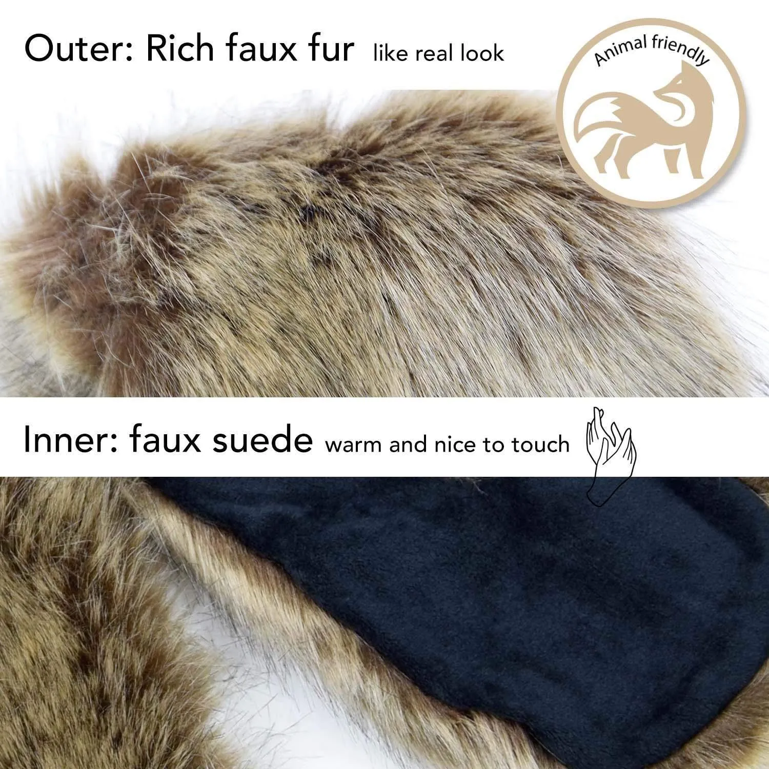 BasicSense Winter Long Fluffy Faux Fur Collar Wrap Inner Fleece Fabric for Women Warm Tippet Russian Style Scarf Brown