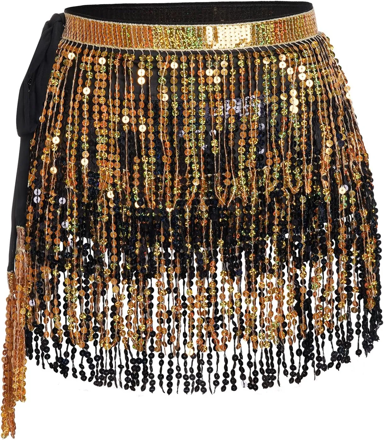 Belly Dance Hip Scarf Sequin Tassel Skirt Wrap Sparkly Rave Costume for Women