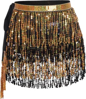 Belly Dance Hip Scarf Sequin Tassel Skirt Wrap Sparkly Rave Costume for Women