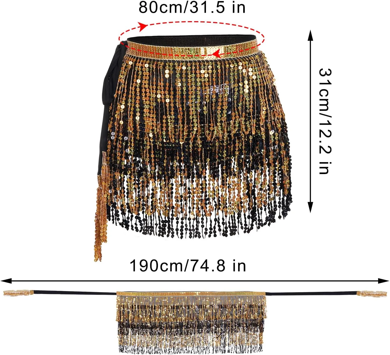 Belly Dance Hip Scarf Sequin Tassel Skirt Wrap Sparkly Rave Costume for Women