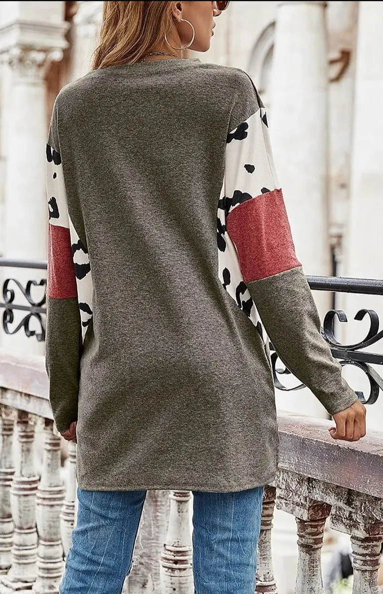 Contrast Print Dolman Long Sleeve Top