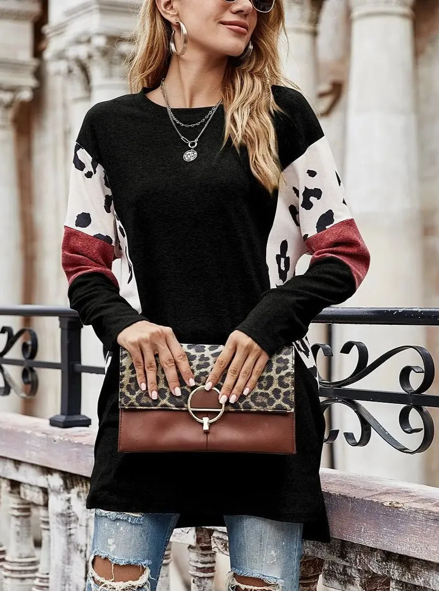 Contrast Print Dolman Long Sleeve Top