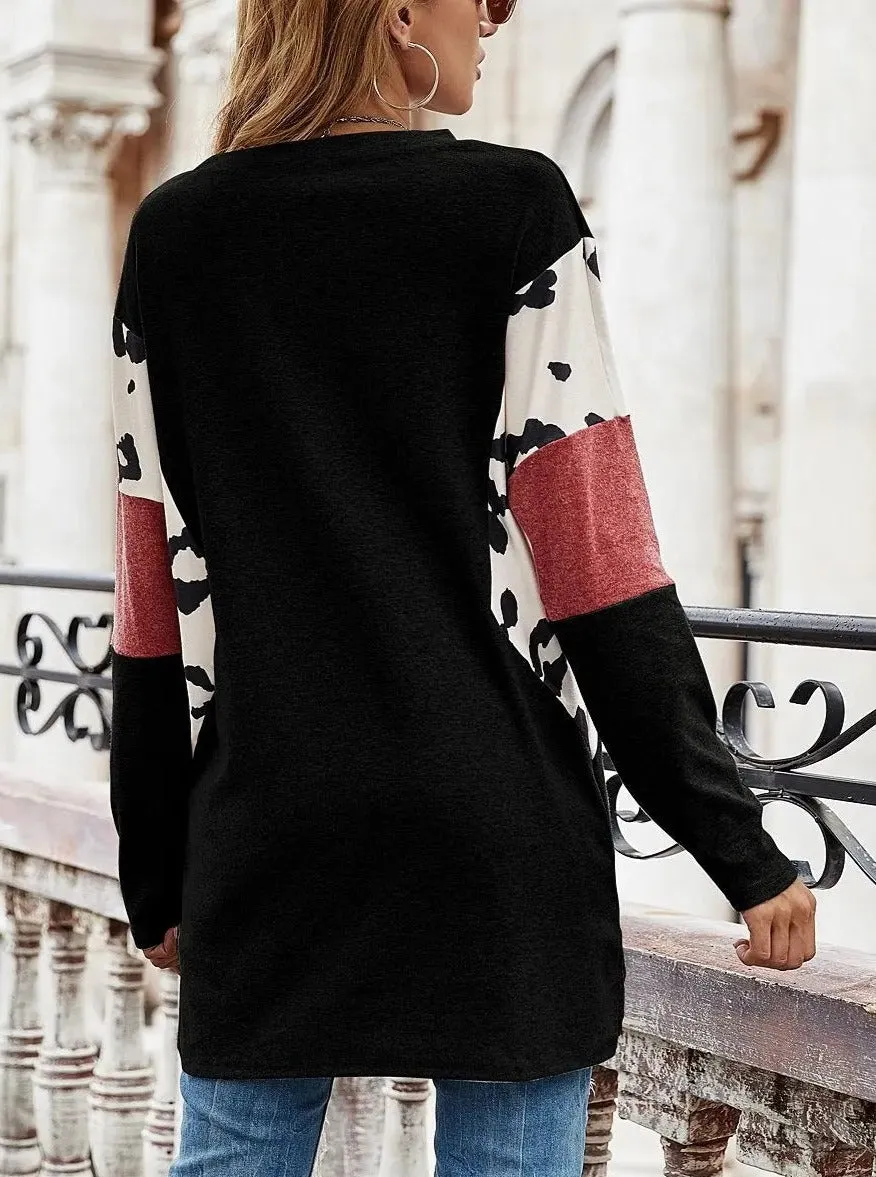 Contrast Print Dolman Long Sleeve Top