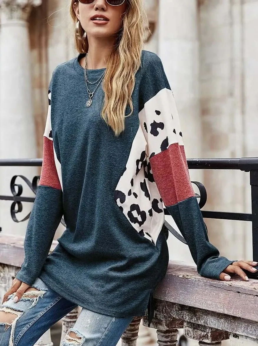 Contrast Print Dolman Long Sleeve Top