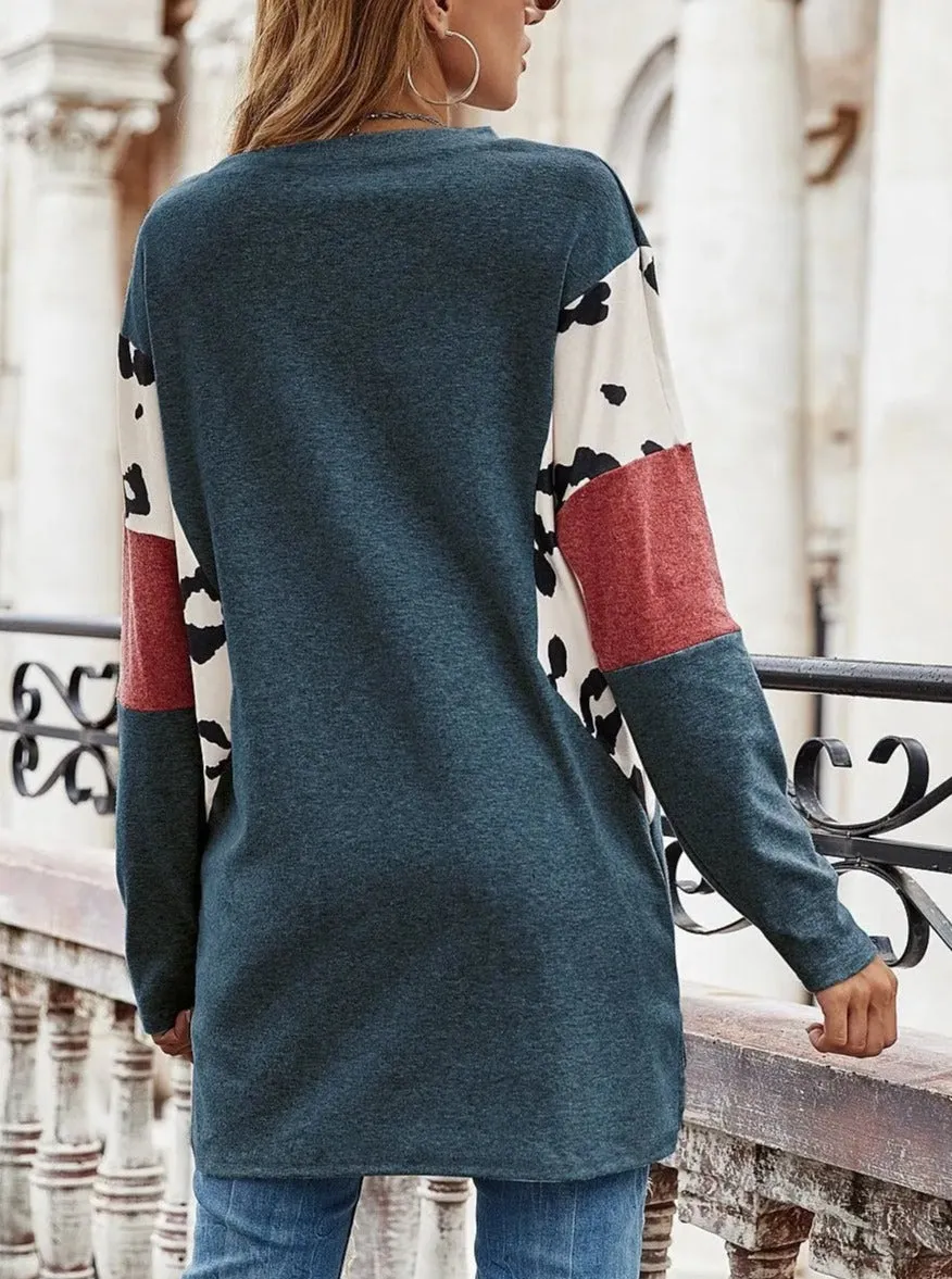 Contrast Print Dolman Long Sleeve Top