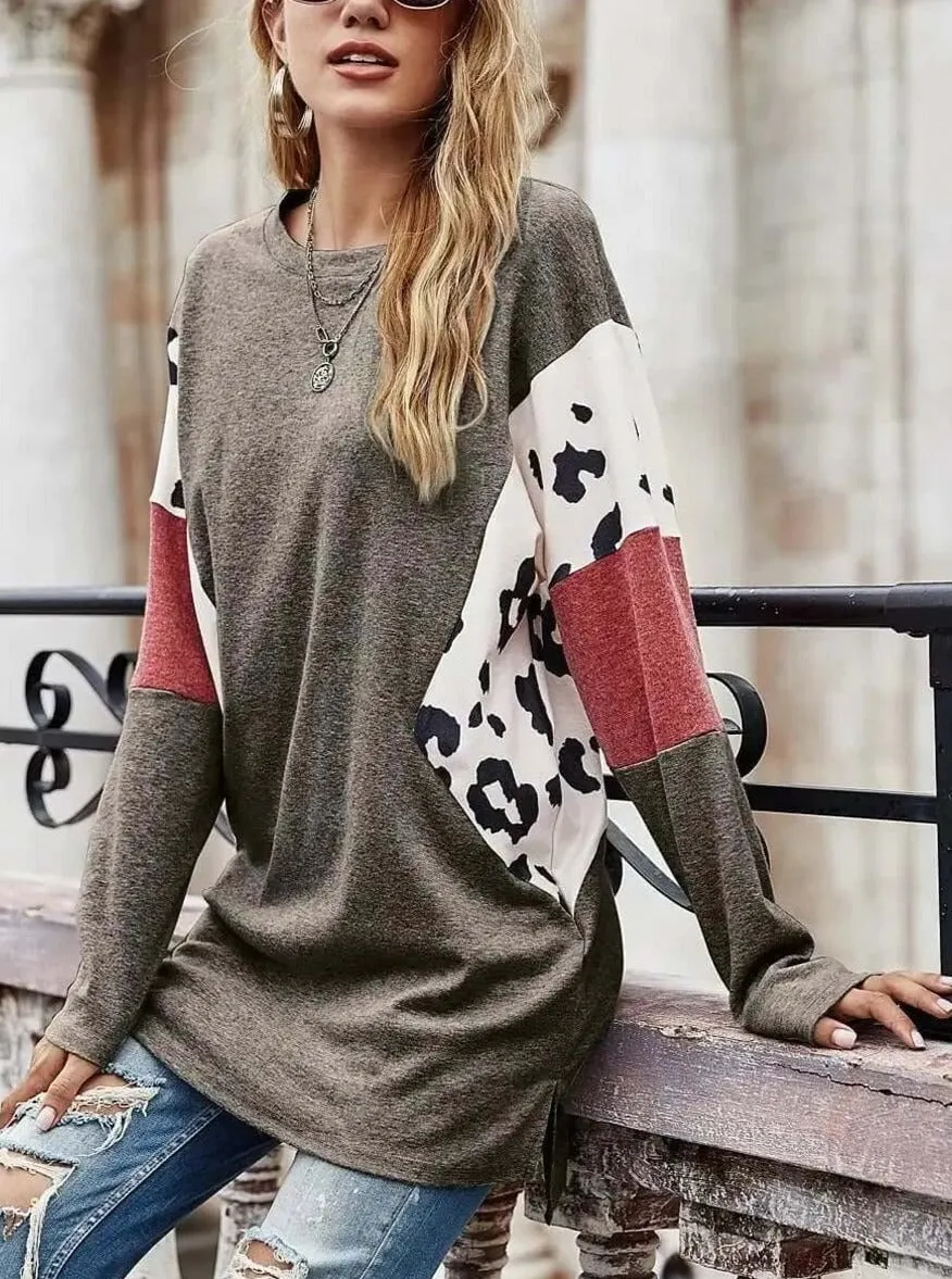 Contrast Print Dolman Long Sleeve Top