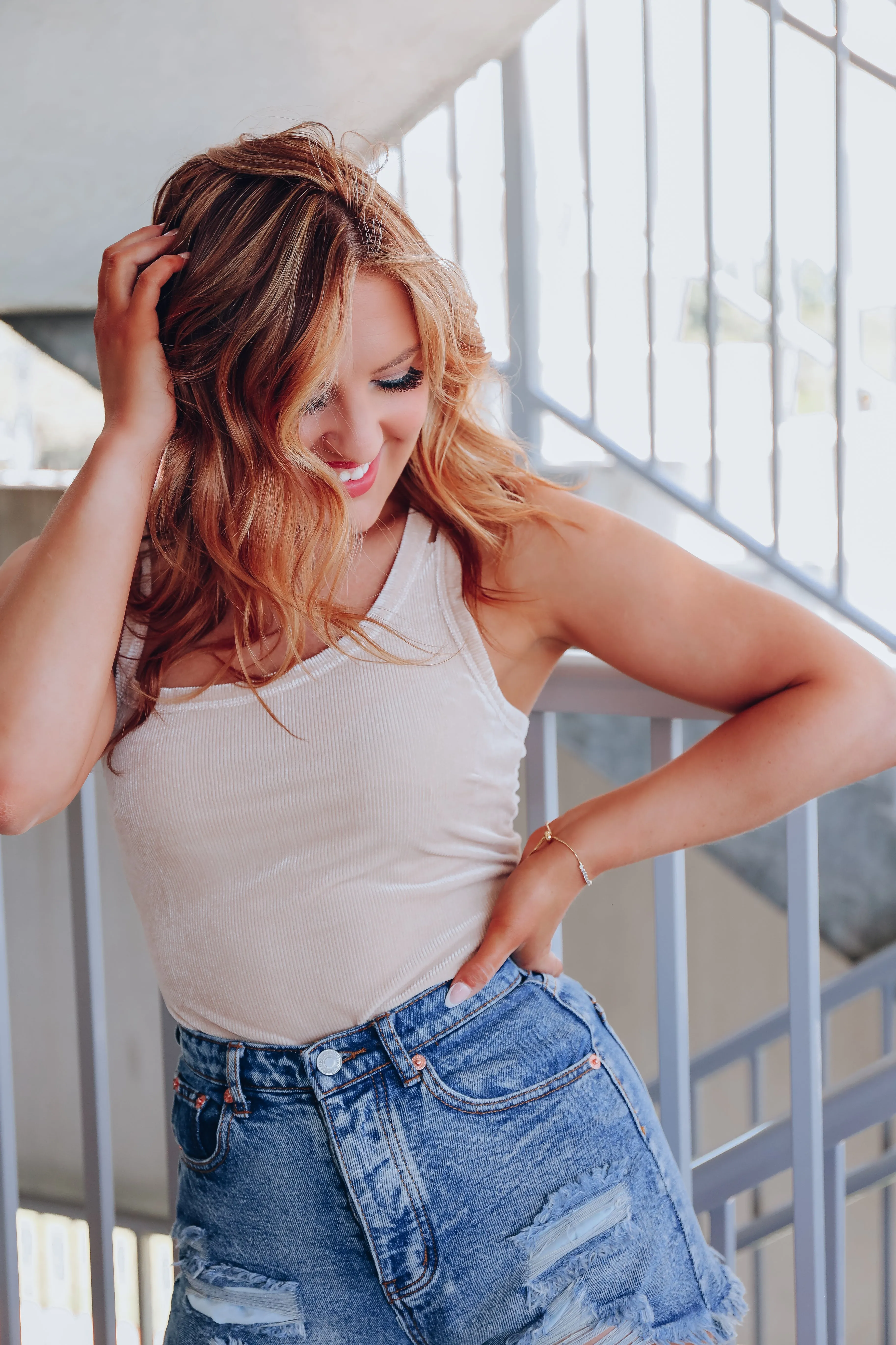 Corrine Ribbed Velvet Bodysuit - Champagne