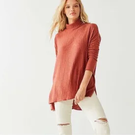 Cozy Ribbed Turtleneck Sweater in Coral