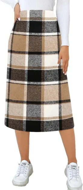CYCLAMEN Women's Plaid Skirt High Waisted Bodycon Pencil Mini Midi Skirts 2024 Fall Winter A Line Wool Skirt