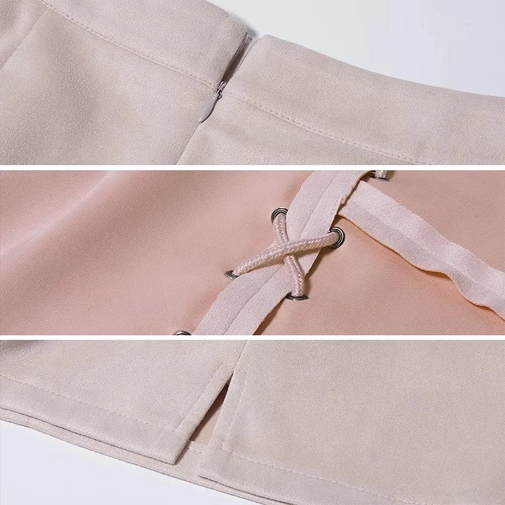 DIASHINY Womens Faux Suede Mini Skirt Above Knee Length Wrap A Line Winter Spring Fall