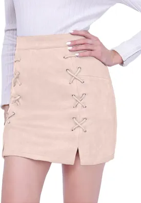 DIASHINY Womens Faux Suede Mini Skirt Above Knee Length Wrap A Line Winter Spring Fall
