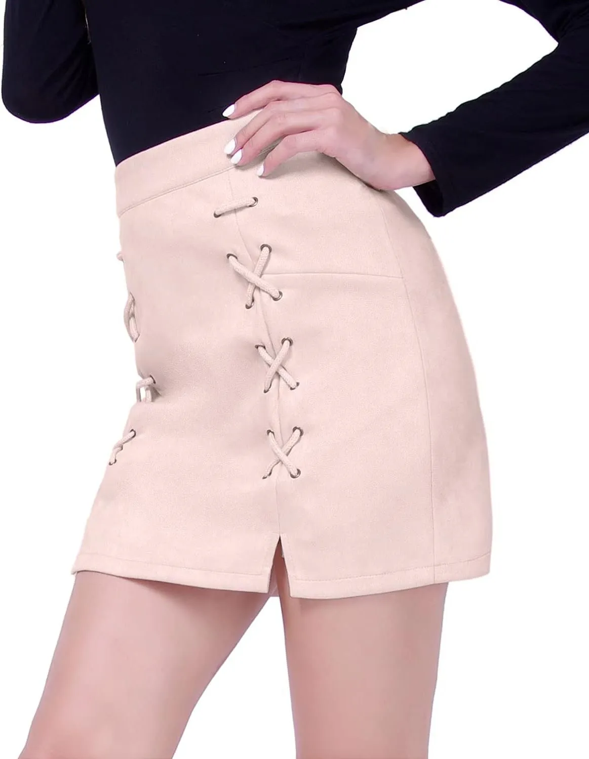 DIASHINY Womens Faux Suede Mini Skirt Above Knee Length Wrap A Line Winter Spring Fall