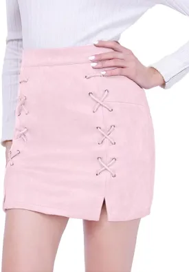 DIASHINY Womens Faux Suede Mini Skirt Above Knee Length Wrap A Line Winter Spring Fall
