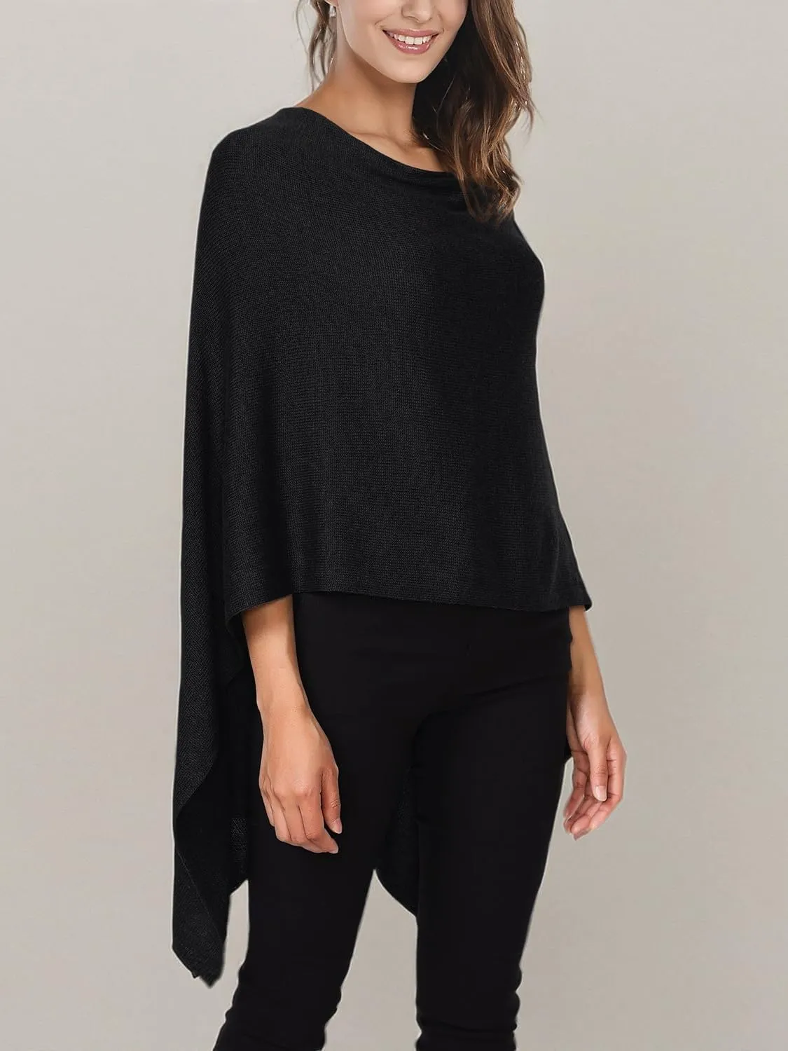 DJT Womens Solid Knit Short Asymmetric Wrap Poncho Topper