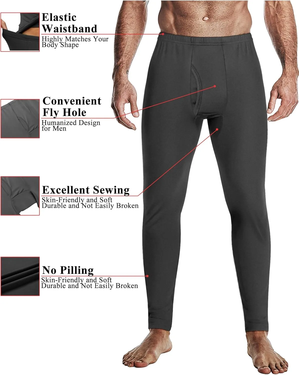Ekouaer Men's Long Johns Thermal Underwear Comfy Soft Elastic Fabric Base Layer Set Cold Weather Warm Top and Bottom