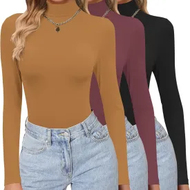 Ekouaer Women's 3 Pack Turtleneck Shirts Long Sleeve Mock Tops Lightweight Basic Layering Thermal