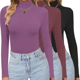 Ekouaer Women's 3 Pack Turtleneck Shirts Long Sleeve Mock Tops Lightweight Basic Layering Thermal