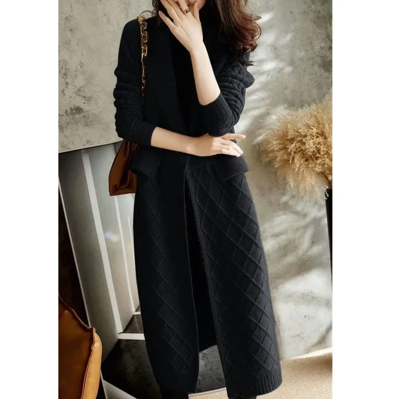 Fashionkova  Temperament Long Over Knee Cashmere Cardigan Female Autumn Winter Loose Korean Version Of Thin Wool Overcoat Sweater Coat