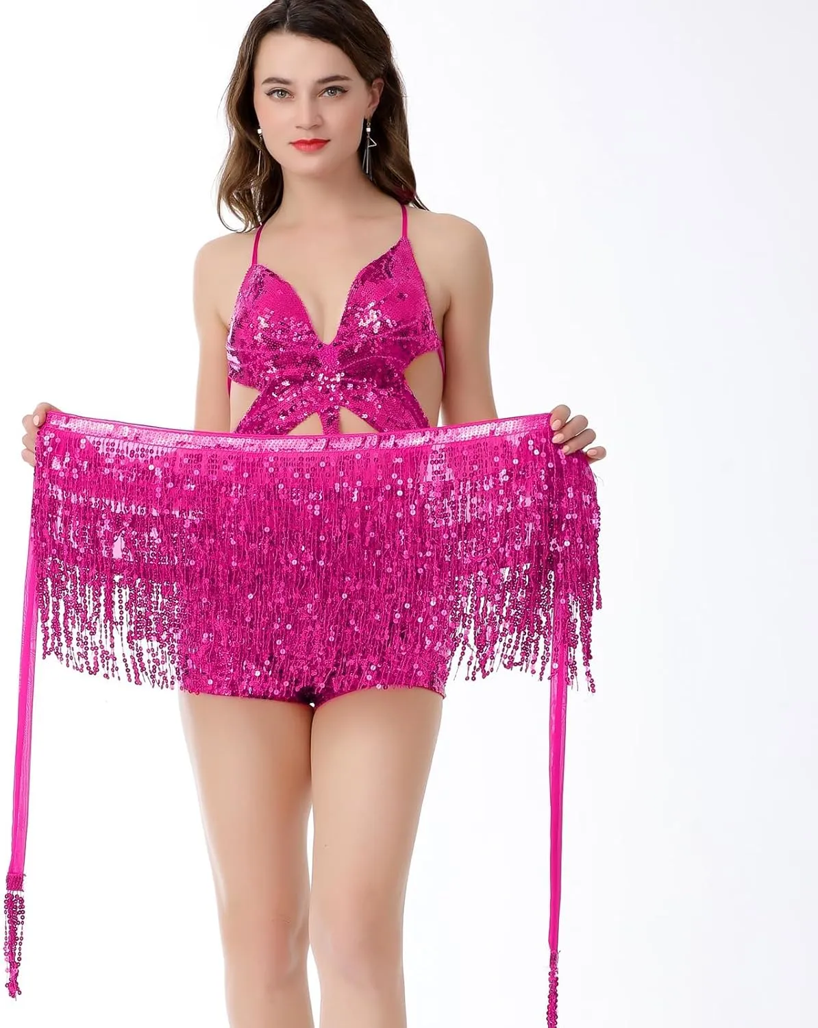 Gold Sequin Tassel Skirt Wrap Belly Dance Sparkling Skirts Fringe Hip Scarf for Festival