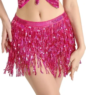 Gold Sequin Tassel Skirt Wrap Belly Dance Sparkling Skirts Fringe Hip Scarf for Festival