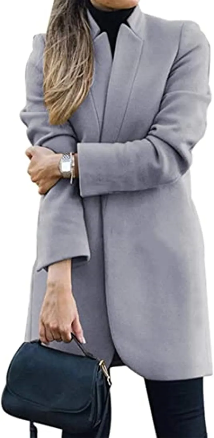 GRASWE Warm Lapel Wool Coat For Women Trench Jacket Long Sleeve Overcoat Outwear Pea Coat