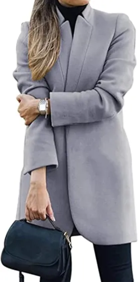GRASWE Warm Lapel Wool Coat For Women Trench Jacket Long Sleeve Overcoat Outwear Pea Coat