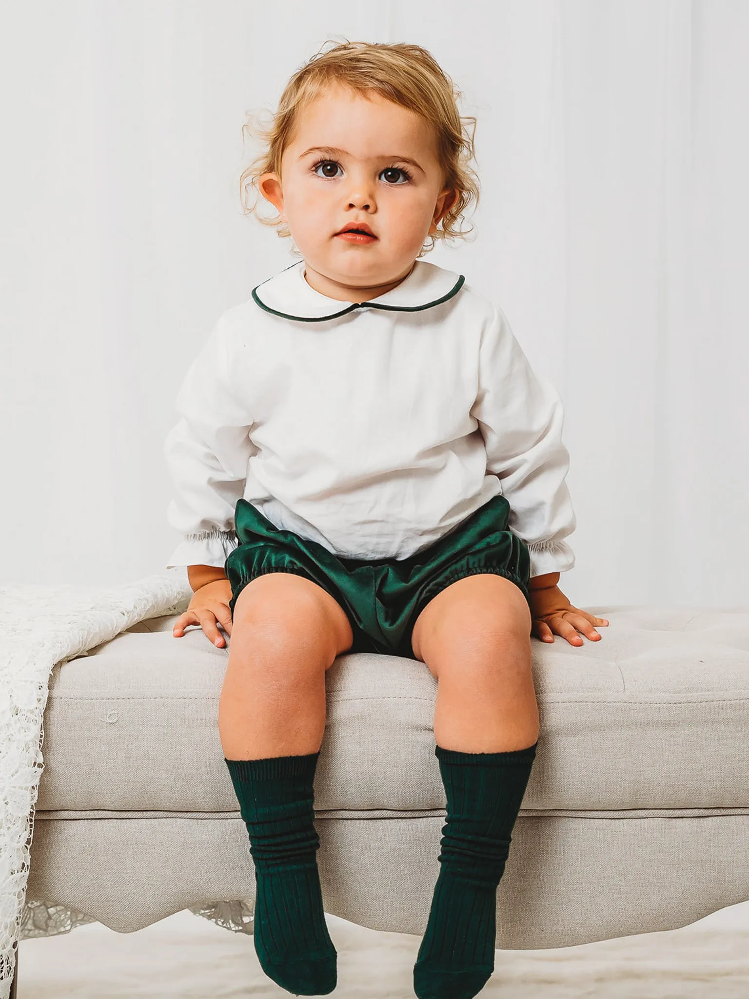 'Holly' bottle green velvet jam pant & shirt set (shorts 3 )