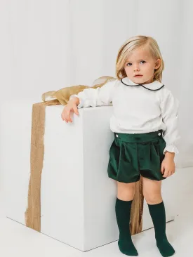 'Holly' bottle green velvet jam pant & shirt set (shorts 3 )