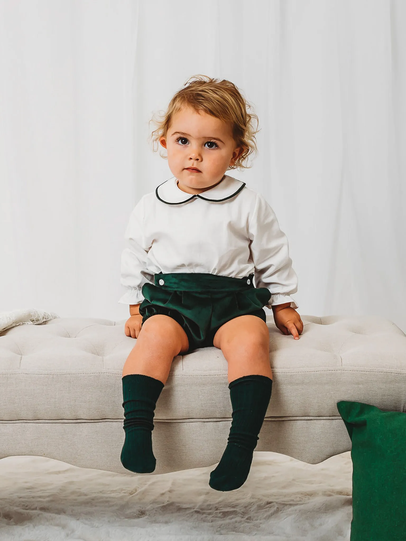 'Holly' bottle green velvet jam pant & shirt set (shorts 3 )