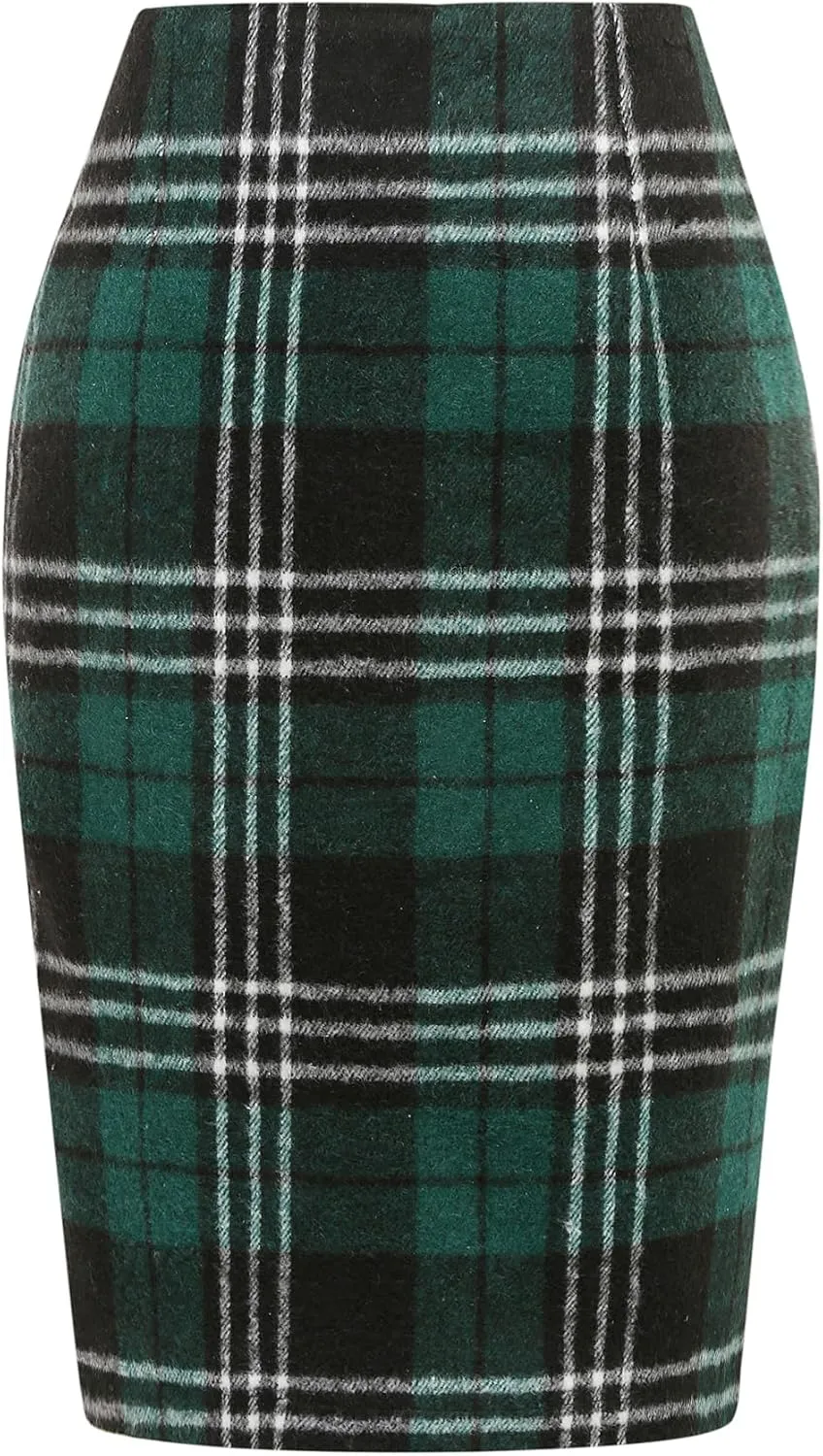 IDEALSANXUN Midi Plaid Skirts for Women Fall Winter Knee Length Pencil Wool Skirt with Slit