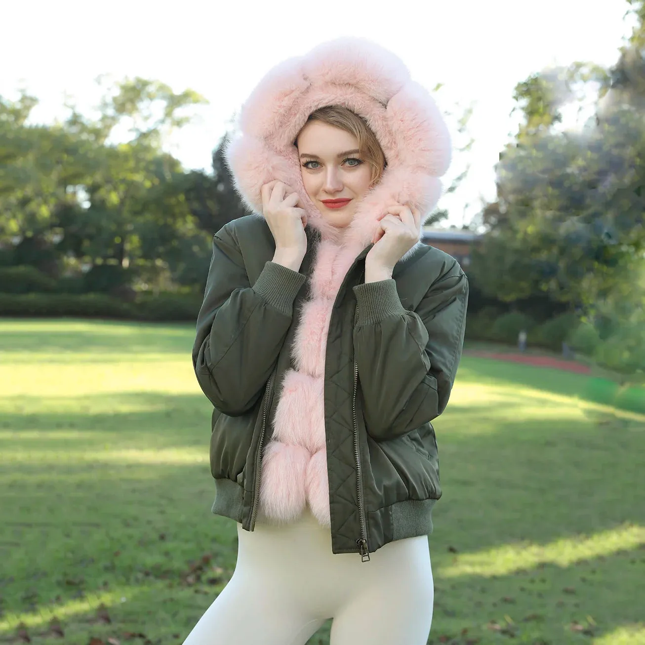 JANEFUR Fur Lined Parka Parent-Child Set Real Fox Fur Collar Bomber Jacket Women Girls Thick Warm Winter Coat