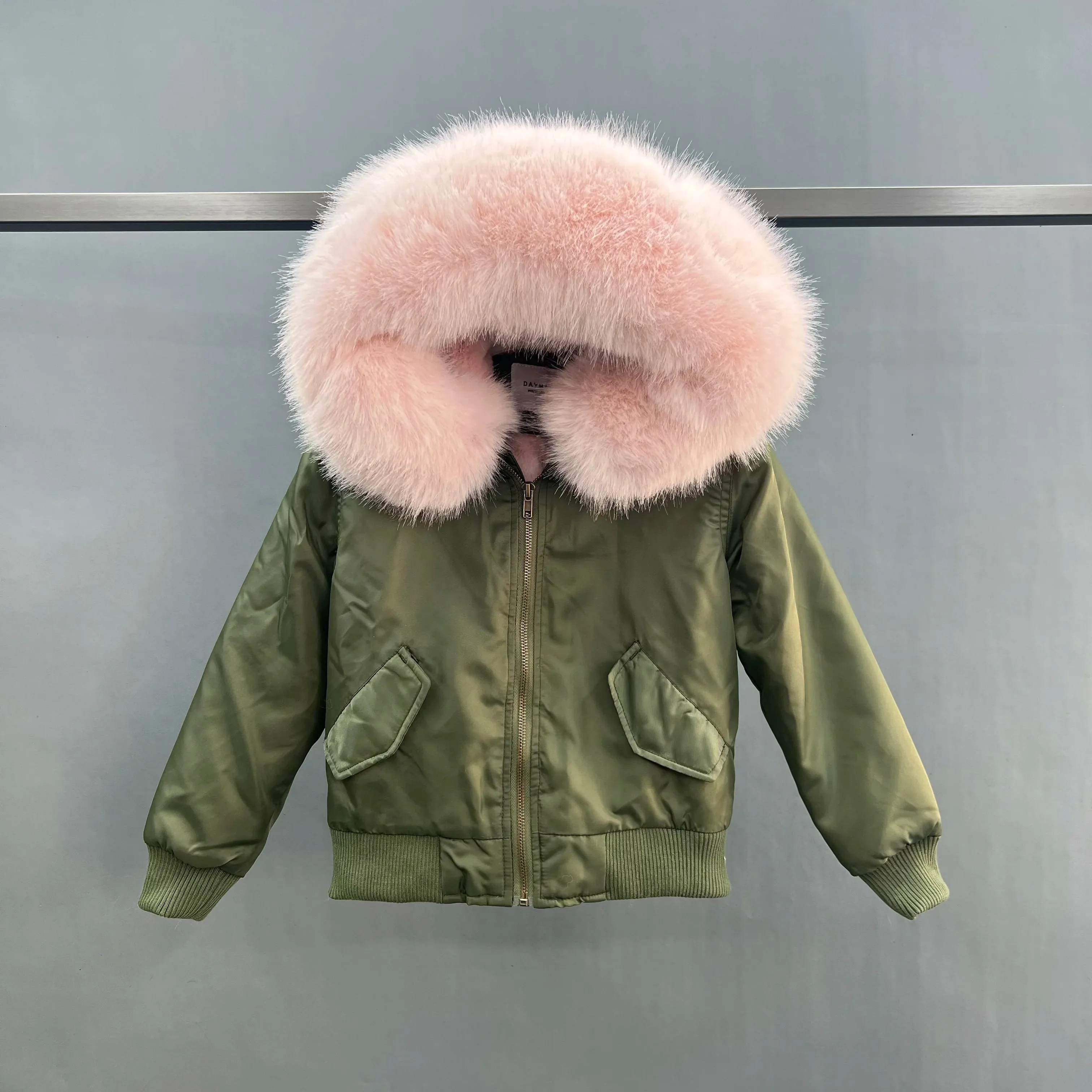 JANEFUR Fur Lined Parka Parent-Child Set Real Fox Fur Collar Bomber Jacket Women Girls Thick Warm Winter Coat
