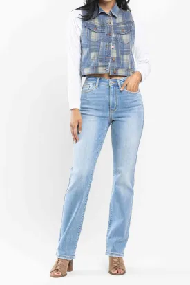 Judy Blue High Waist Contrast Wash Thermal Straight Jeans