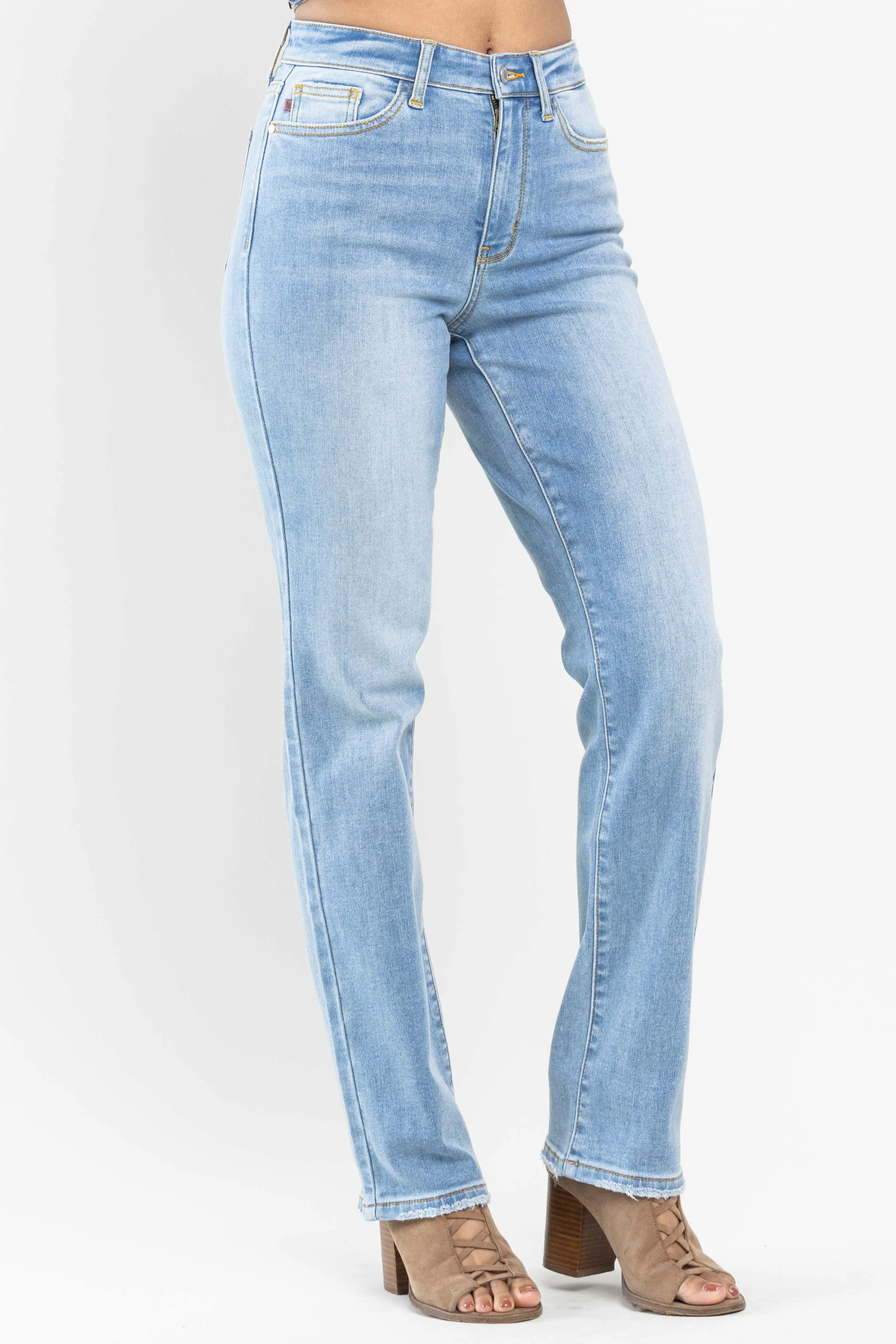 Judy Blue High Waist Contrast Wash Thermal Straight Jeans