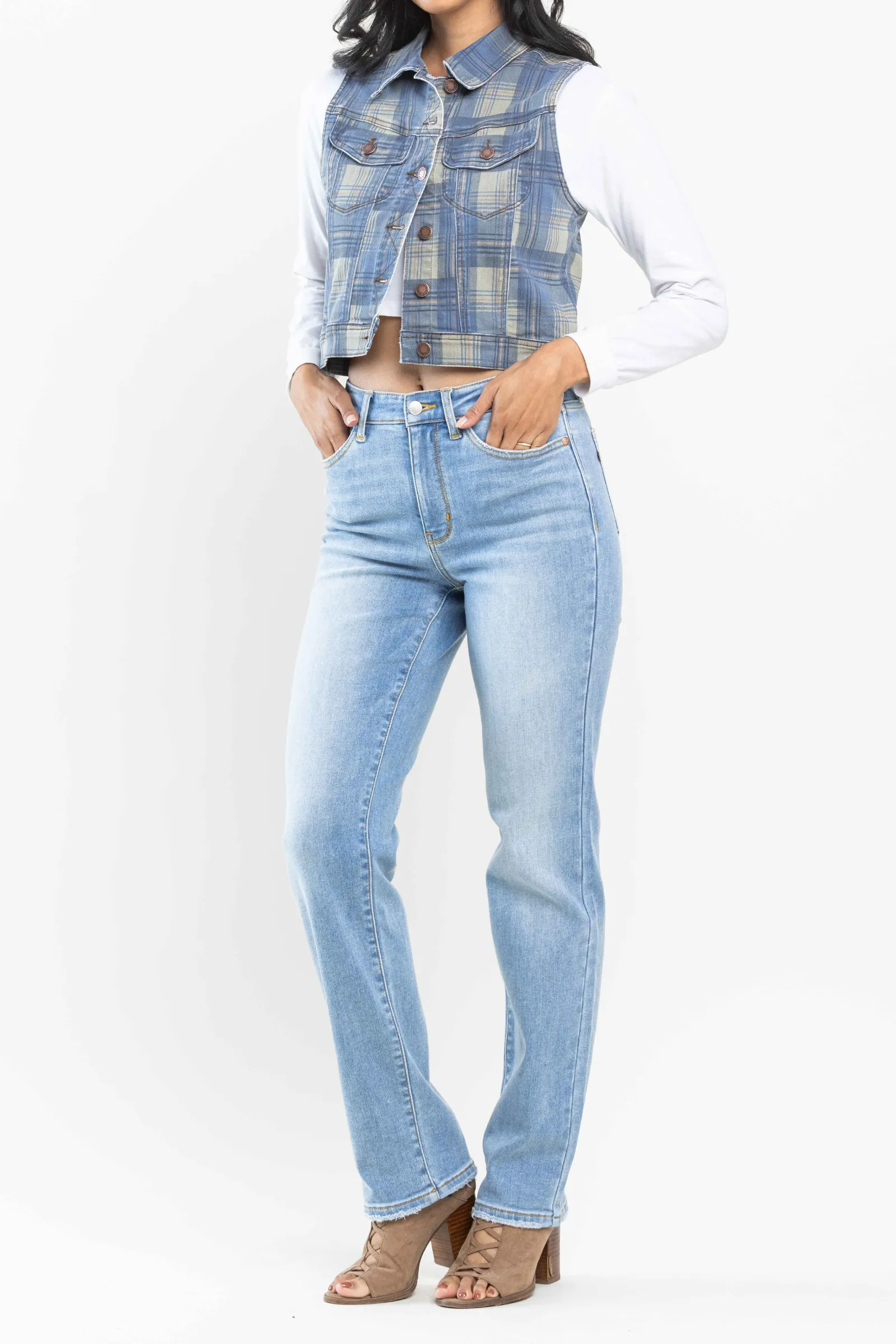 Judy Blue High Waist Contrast Wash Thermal Straight Jeans