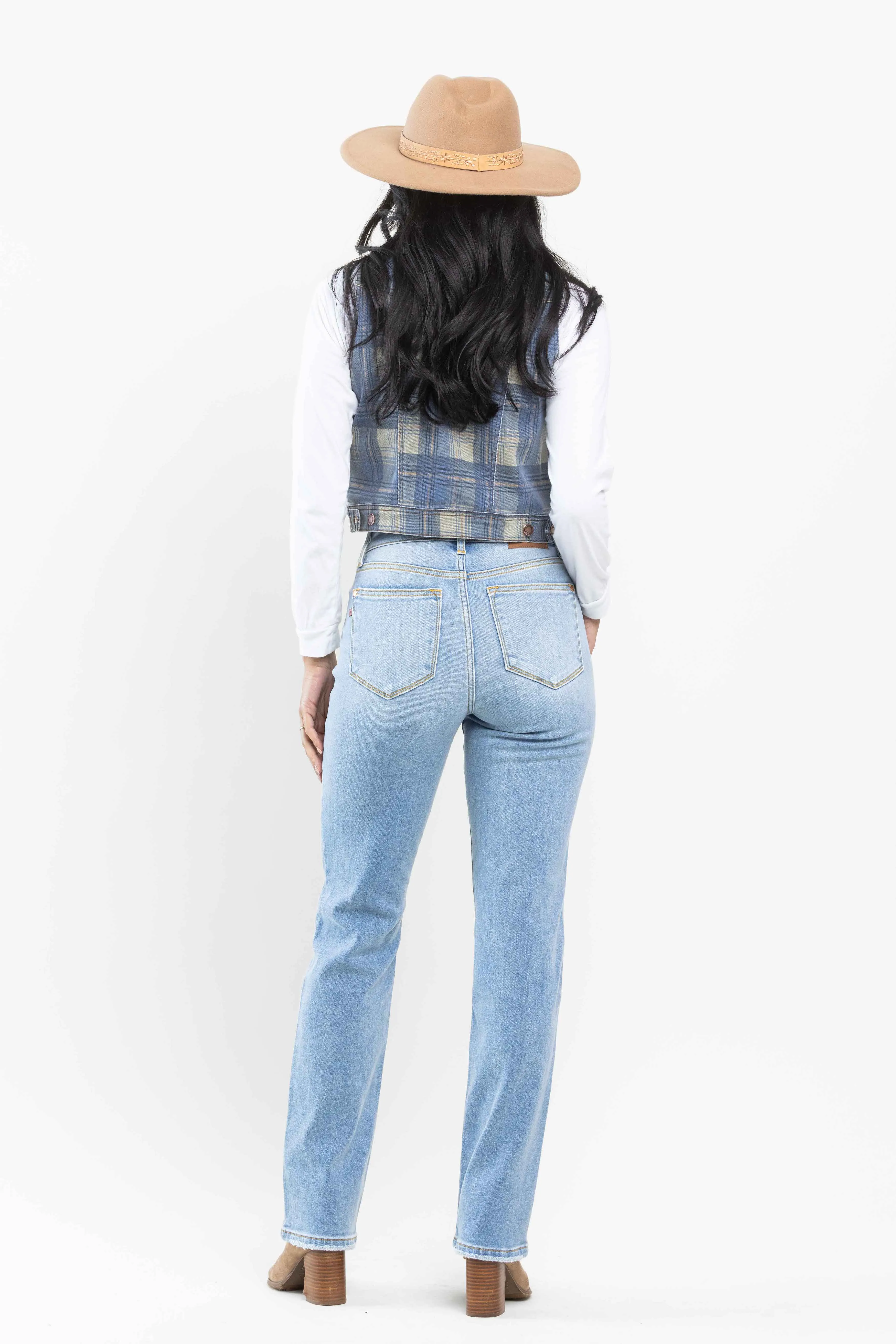 Judy Blue High Waist Contrast Wash Thermal Straight Jeans